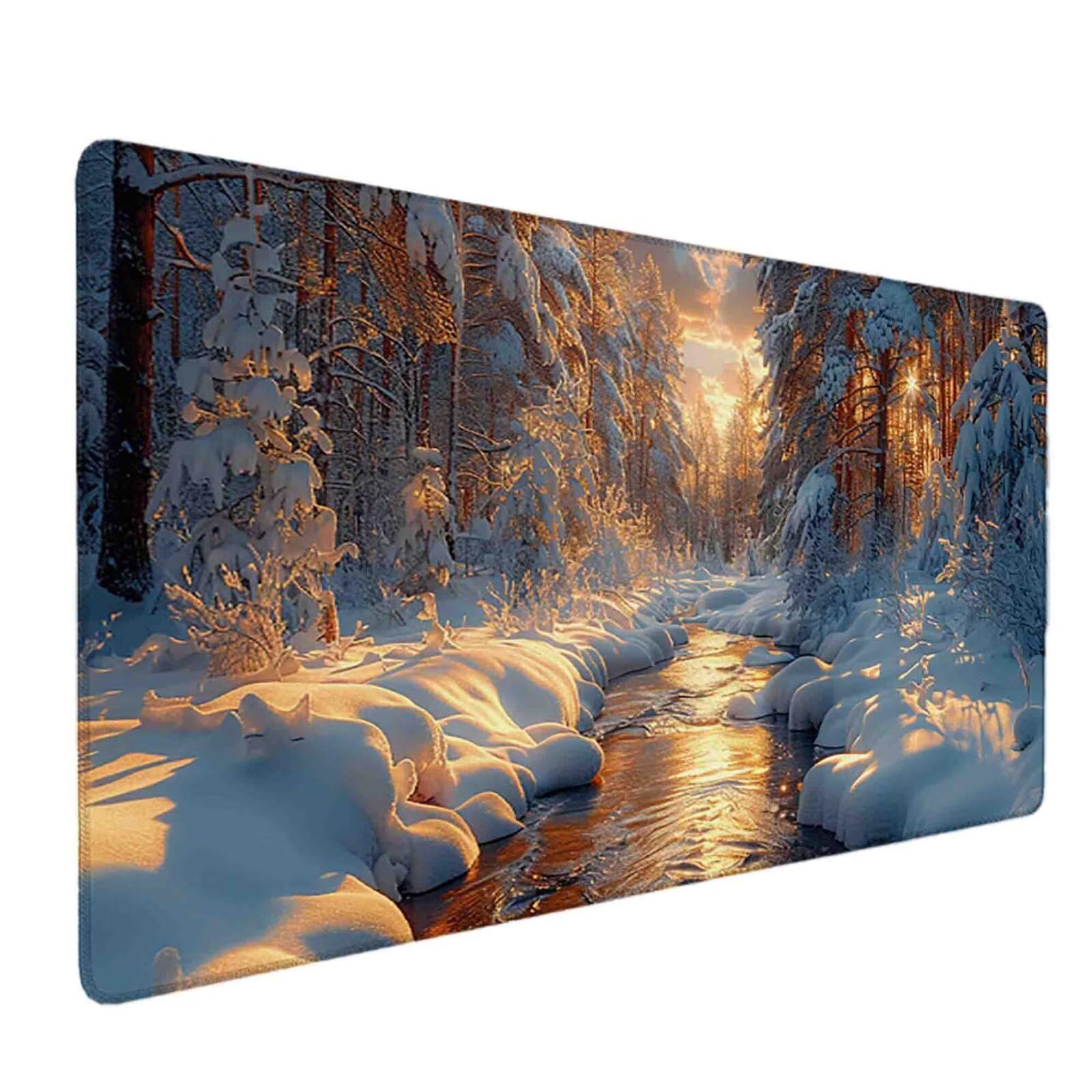 Mauspad 1000 x 500 Winter Mauspad Fluss Schreibtischunterlage mit Genähten Kanten Rutschfester Mousepad XXL, Tischunterlage Schreibtisch für PC, Maus und Tastatur, Home Office, Gaming Zubehör g7298