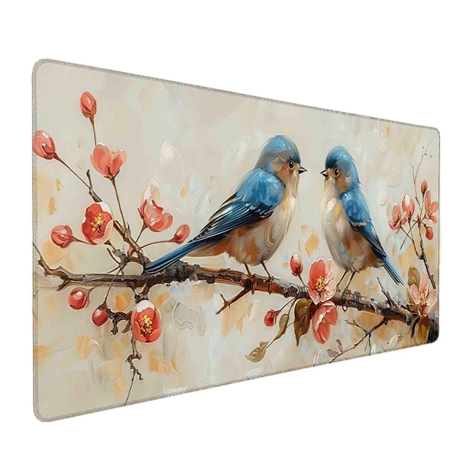 Mauspad 1200 x 600 Blume Mauspad Vogel Schreibtischunterlage mit Genähten Kanten Rutschfester Mousepad XXL, Tischunterlage Schreibtisch für PC, Maus und Tastatur, Home Office, Gaming Zubehör w7096