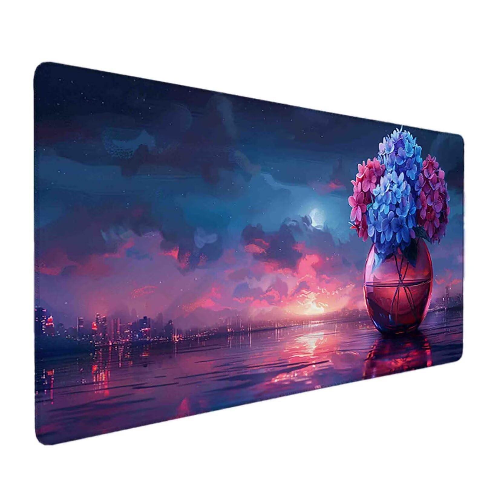 Mauspad 1200 x 600 Lila Mauspad Blume Schreibtischunterlage mit Genähten Kanten Rutschfester Mousepad XXL, Tischunterlage Schreibtisch für PC, Maus und Tastatur, Home Office, Gaming Zubehör w6781
