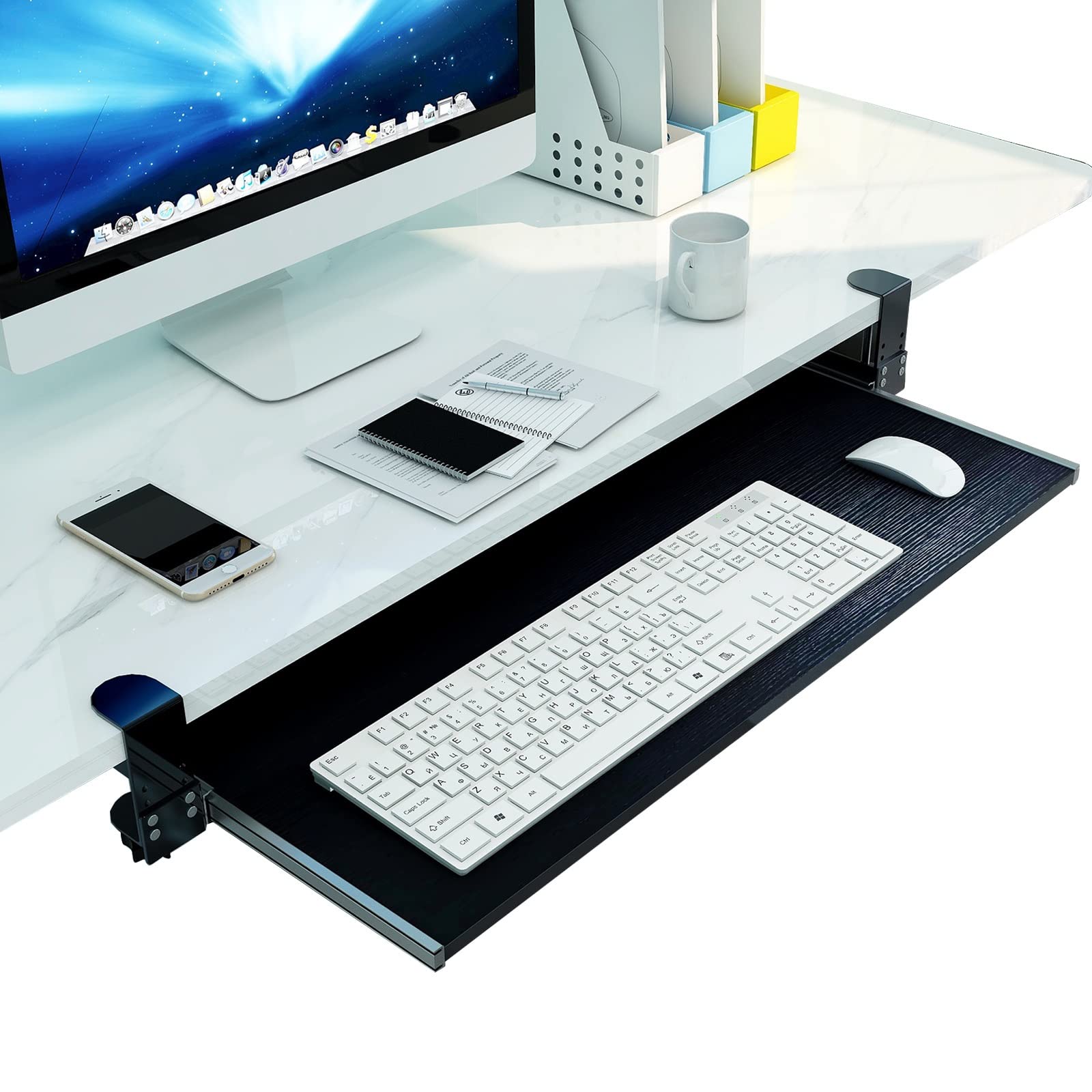 Tastaturablage unter dem Schreibtisch mit Handgelenkstütze und Maus, einfach ohne Bohren, platzsparender Schieber für Heimbüro oder Gaming-Setup