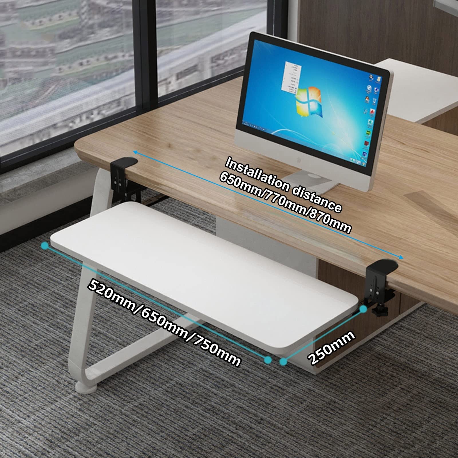 Personalisierte Tastaturablage aus Holz mit Schiebeablage, 520 x 250 mm, Teakholz-Tablett für Tastaturen und Mäuse, ideal für Heimbüro und Gaming-Setup (weiß)