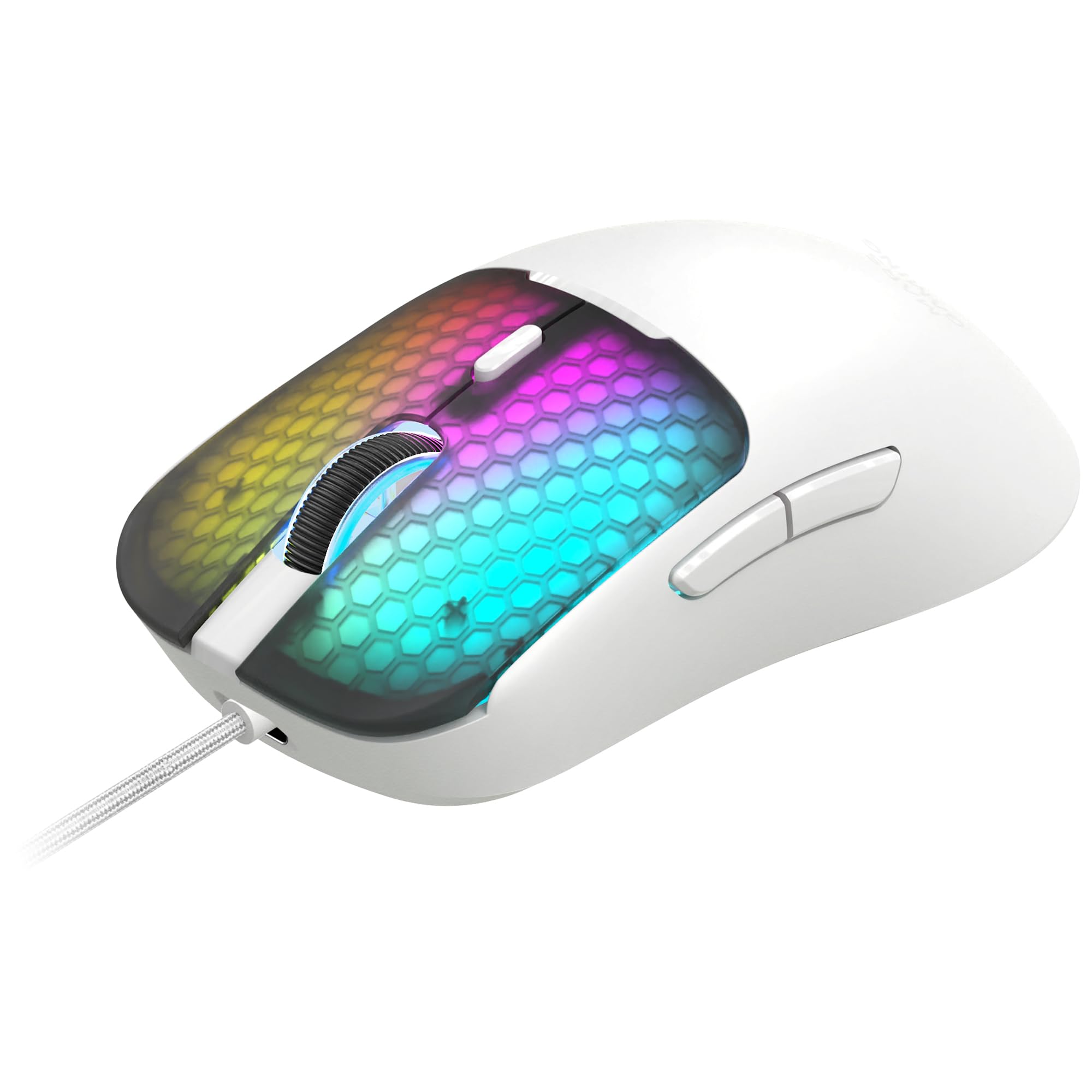 Mars Gaming MM-Viper, Ultraleichter Gaming-Maus 56g, Anpassbares RGB Chroma, Optischer Sensor A825PRO, 12800 DPI, 1000Hz, HUANO Mechanische Schalter, Software, Geflochtener USB-A/USB-C-Kabel, Weiß