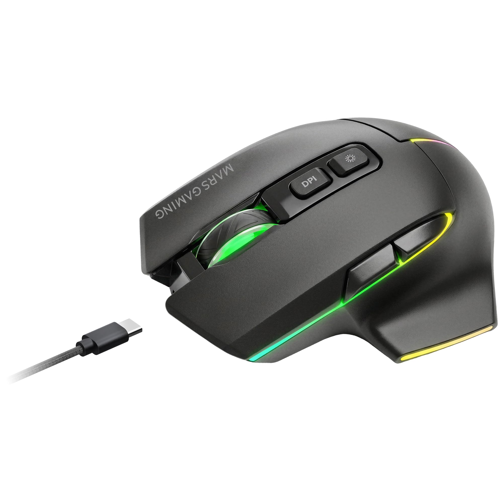 Mars Gaming MMW-Vector, Kabellose Tri-Mode-Gaming-Maus, Bluetooth 5.4 + 2.4GPRO + USB-C-Kabel, Optischer Sensor 12000 DPI, HUANO Schalter, RGB Chroma, 70h Akkulaufzeit, Steuerungssoftware, Schwarz