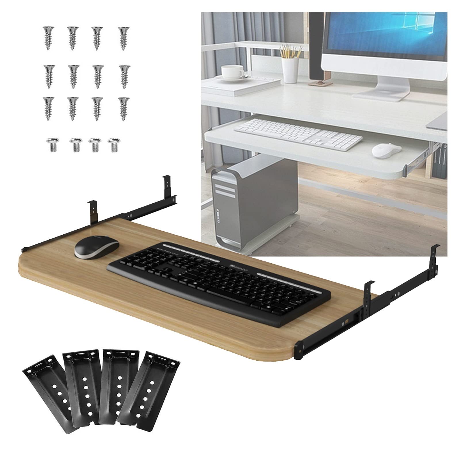 Verstellbare Tastaturablage unter dem Schreibtisch, 60 x 27 cm, Schiebearm mit Maus, einfache Montage, 5 Farboptionen, ideal für Heimbüro und Gaming-Setup