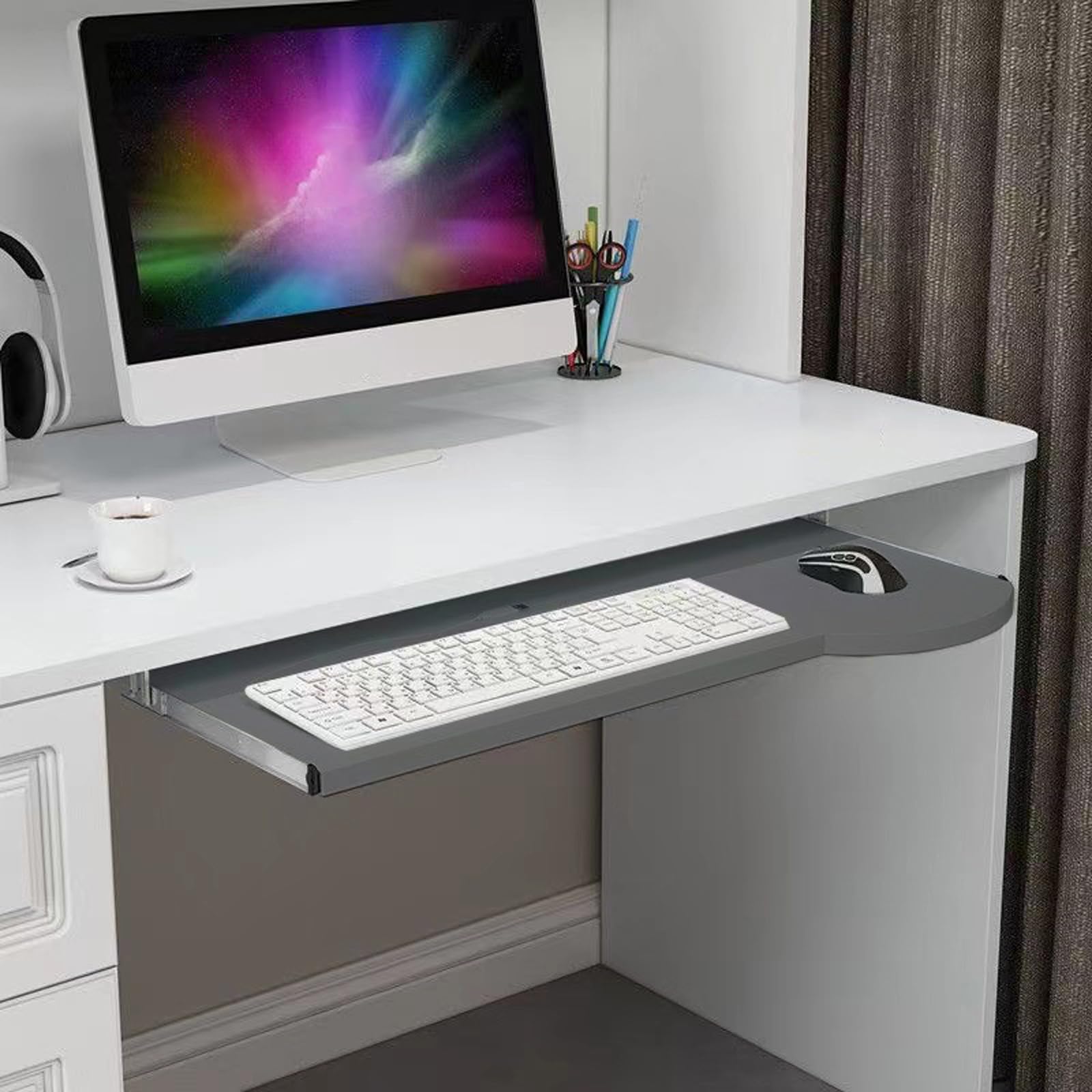 Ausziehbare Tastaturablage unter dem Schreibtisch, verstellbare Tastatur und Maus, einfache Installation, platzsparende Tastatur, perfekt für Heimbüro und Gaming-Setup