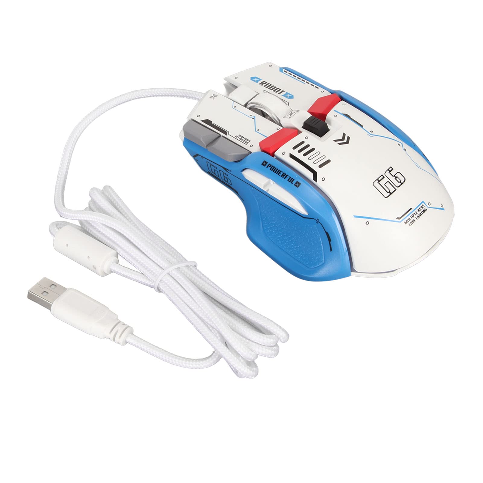 Kabelgebundene Gaming-Maus, 10-Tasten-Makro-programmierbare RGB-Gaming-Maus mit 13 Beleuchtungsmodi, 6 DPI-Einstellungen bis zu 12.800, mechanischer Mikroschalter für PC-Gamer und (Weiß)