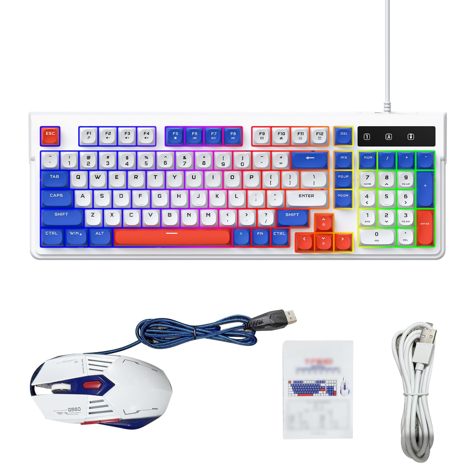 Gaming-Tastatur und Maus-Kombination, RGB-hintergrundbeleuchtete Kabelgebundene Tastatur, 98 Tasten, Kompaktes Layout-Eingabegerät mit Leisem Tippen, Ideal für Laptop-Computer 98SE ME 2000