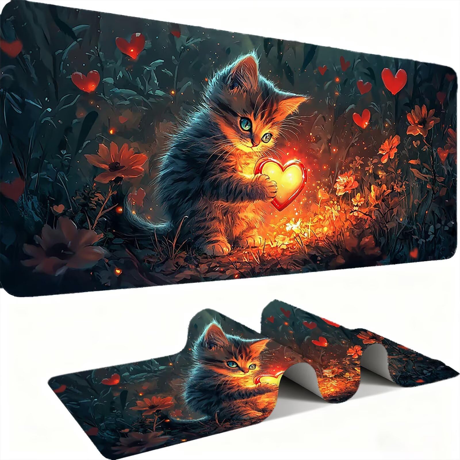 Mauspad, Mousepad XXL 1500 x 800 mm Großes Schreibtischunterlage Katzen Lieben, Vernähter Rand, rutschfest Ieise Mauspad Gaming, für Gaming Büro Office Home, Mouse Pad -alle Maus Arten C0P-449