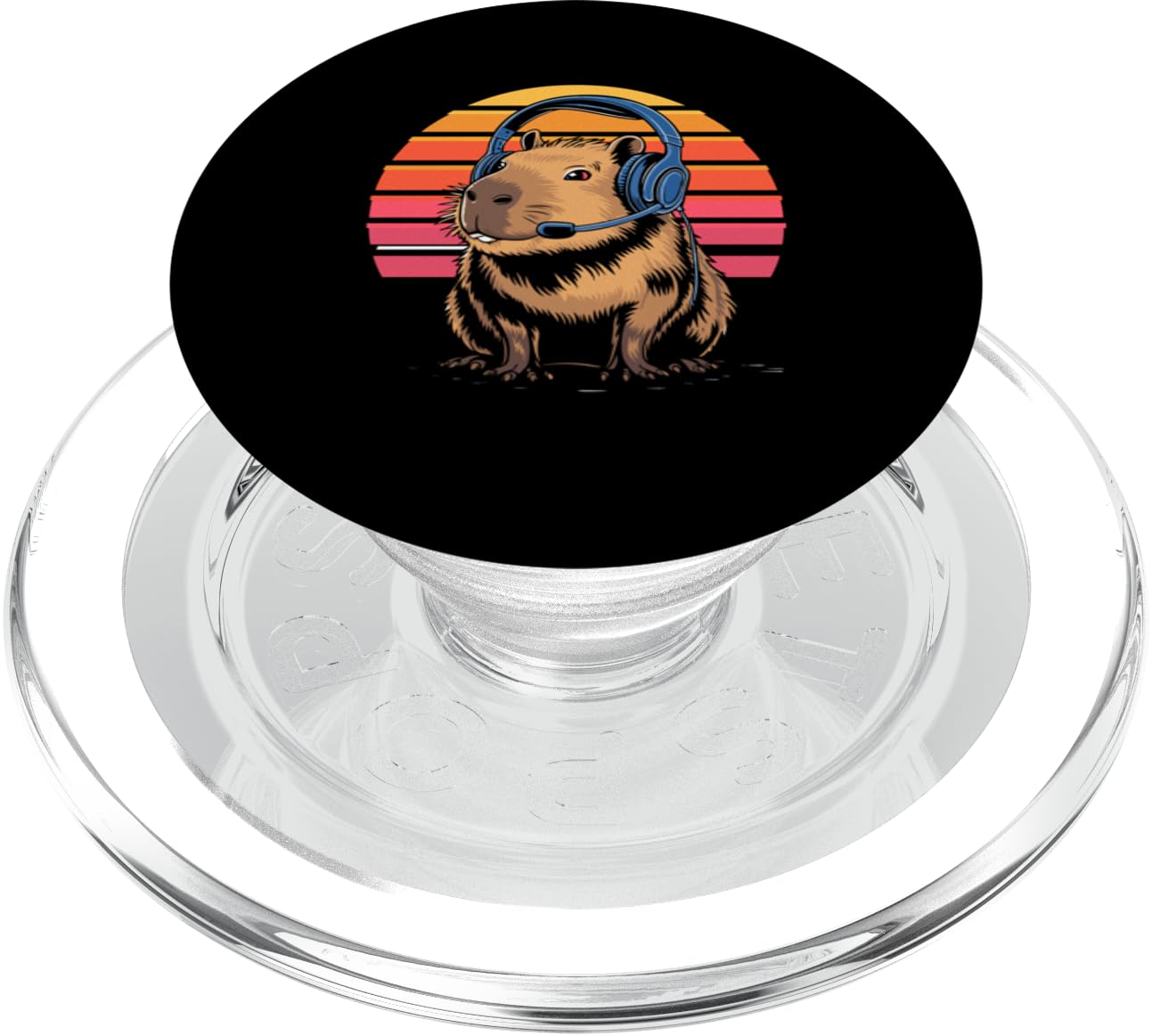 Retro Sunset Gaming Capybara mit Headset PopSockets PopGrip für MagSafe