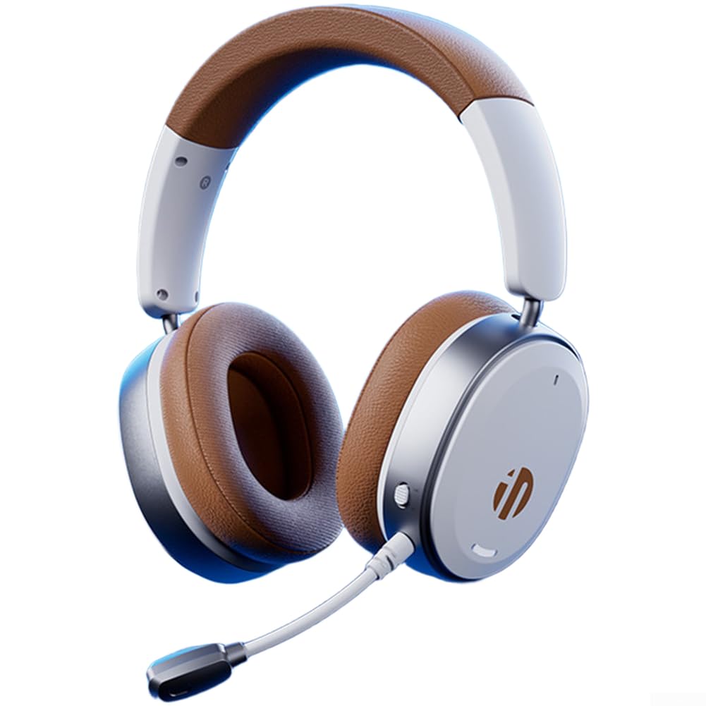Eawfgtuw INPHIC H9 Kabelloses Gaming-Headset mit Mikrofon, 7.1-Surround-Sound, 50-mm-Treiber, BT 5.3/2.4G/USB-C für PC-Konsole, Mobile, Geräuschunterdrückung, Protein-Leder-Ohrpolster, Schwarz (Braun)