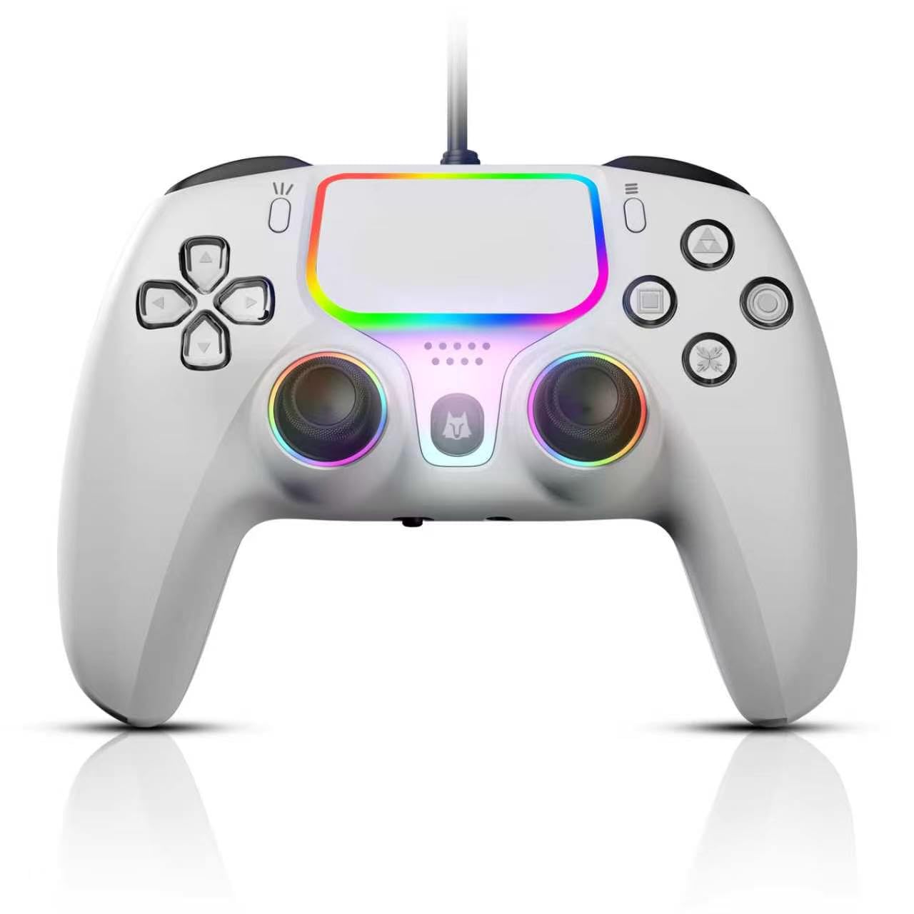 NBCP Wired Controller für PS5 Pro, Slim, PS4, PC/Steam – Kabelgebundenes Gamepad mit Turbo/Makrofunktionen, Dual-Vibration & 3,5-mm-Audiobuchse (Weiß)