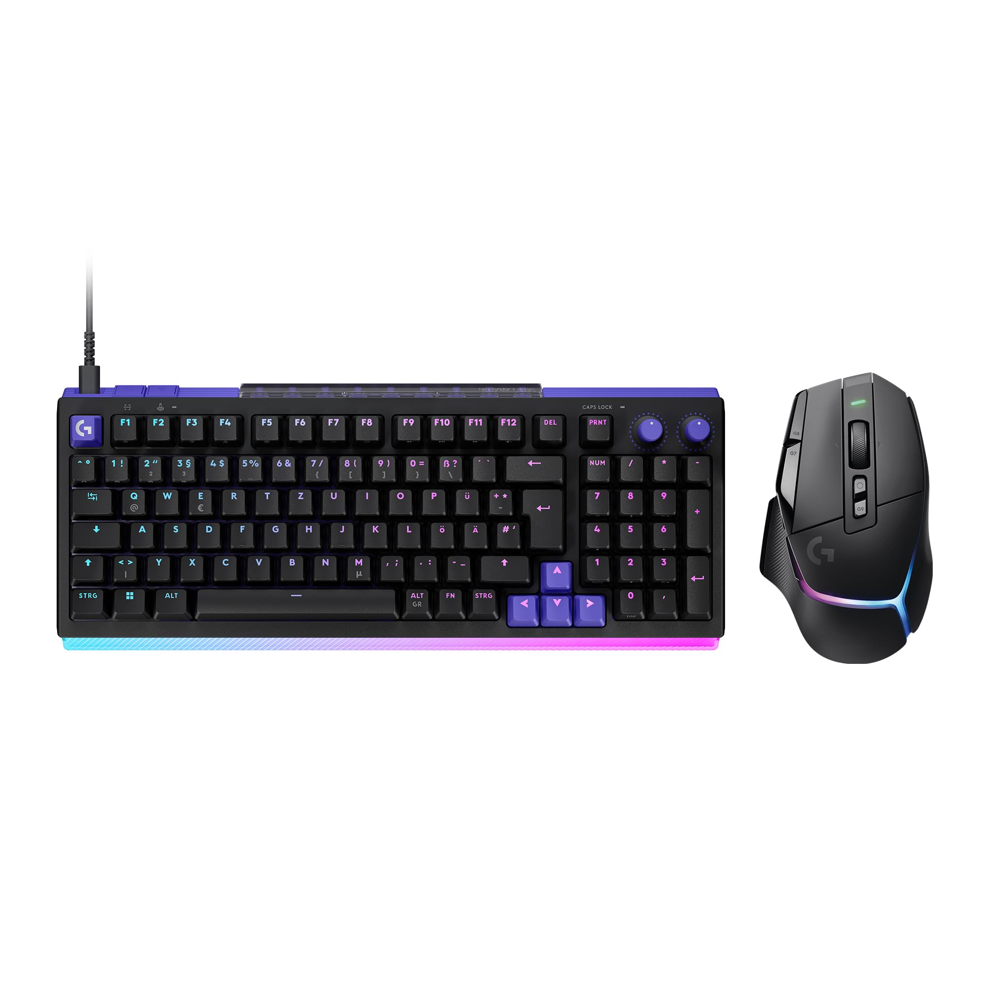 Logitech G G512 X 98–Hot-Swap-fähige TMR-analoge/mechanische Gaming-Tastatur,8K,RAPID TRIGGER,RGB,kabelgebunden +G502 X PLUS LIGHTSPEED kabellose Gaming-Maus, HERO 25K Sensor,PC/Mac,DEU QWERTZ–Schwarz
