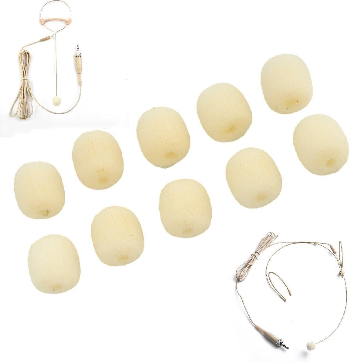 Mikrofon-Schaumstoff-Windschutz für Gaming-Headsets, 2 mm ID, weiche Rauschunterdrückung, Abdeckungen für Innen- und Außenbereich, Beige, 10 Stück