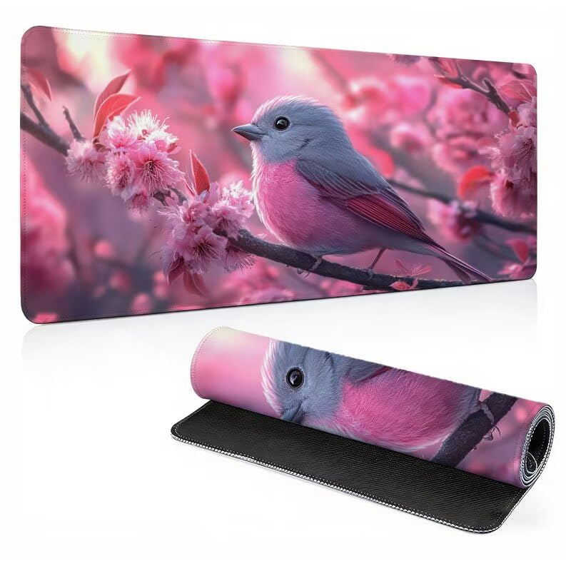 Gaming Mauspad XXL, Mousepad 1200 x 600 x 4 mm, Blume Vogel Maus pad, Vernähte Kanten WassXerdicht Anti-Rutsch Verbessert Präzision und Geschwindigkei, Großer Erweiterter Schreibtisch Schutz 0A0-310