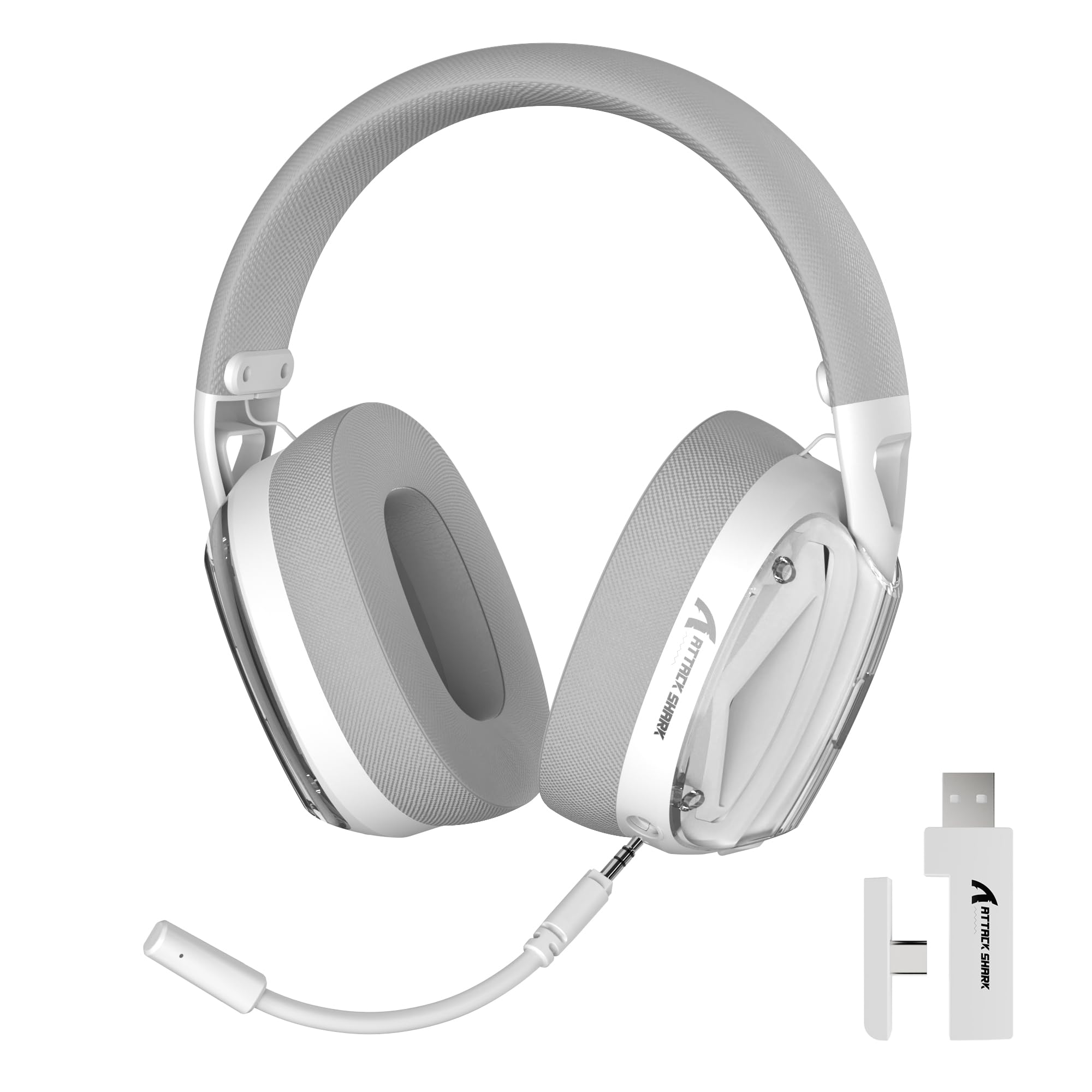 ATTACK SHARK L60 Kabelloses Gaming-Headset, 2,4G/BT/3,5mm-Kabel, Ultraleichter Kopfhörer mit 40mm-Treibern, Over-Ear, Noise Cancelling Mikrofon, 3D-Surround-Sound für PC/Mac/PS/Xbox, Weiß