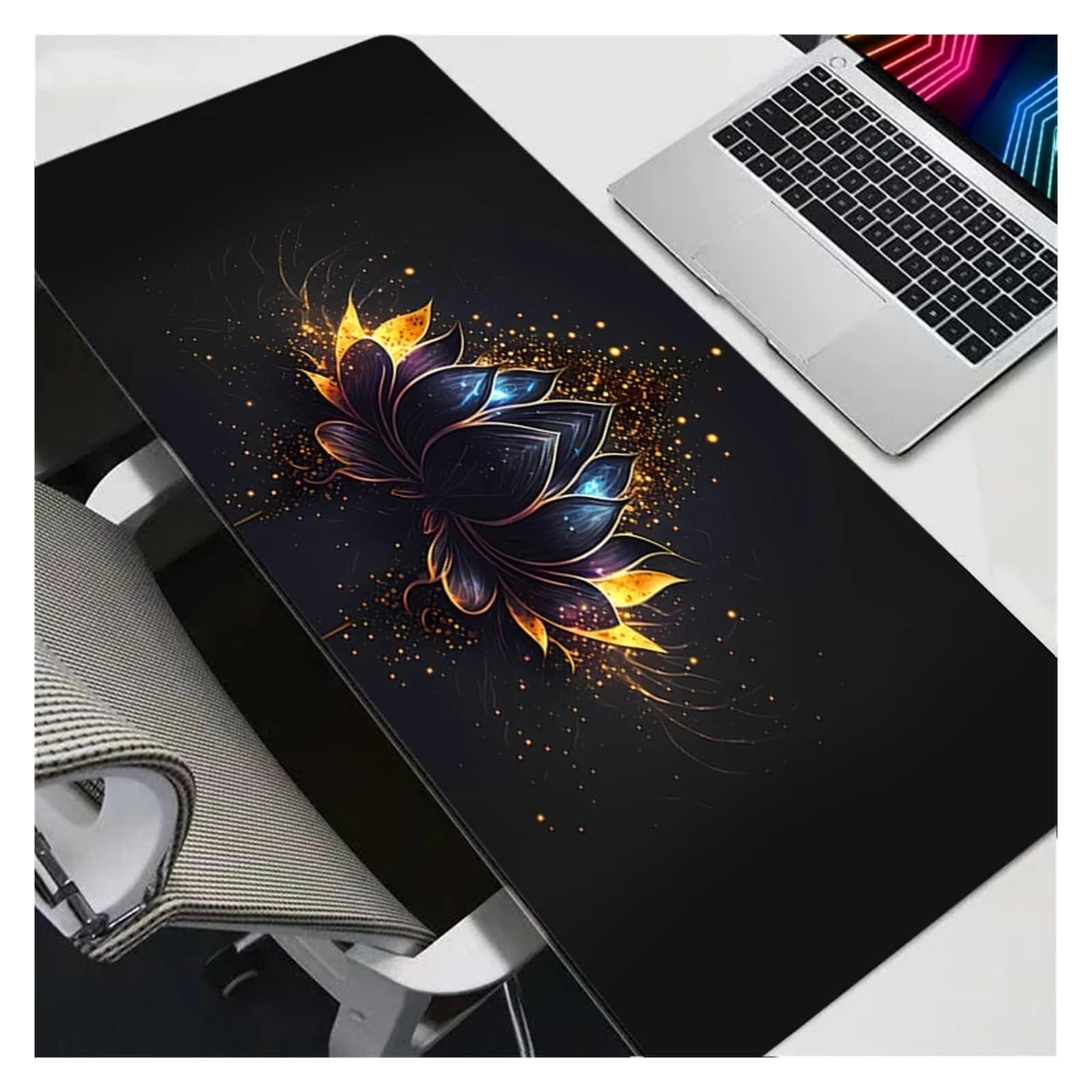 Schwarz Gold Lotus Maus Pad Gaming Zubehör Notbook Computer Speed Pc Gamer Tastatur Schreibtisch Matte Große Mauspad Große(100x50cm)