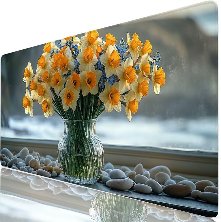 Gaming Mauspad Gebranntes Orange Mauspad XXL 120 x 60 cm Mousepad Blume Schreibtischunterlage, Optimierte Präzision und Geschwindigkeit, Wasserabweisende Desk Mat für Gamer, Tastatur und Maus H0-439