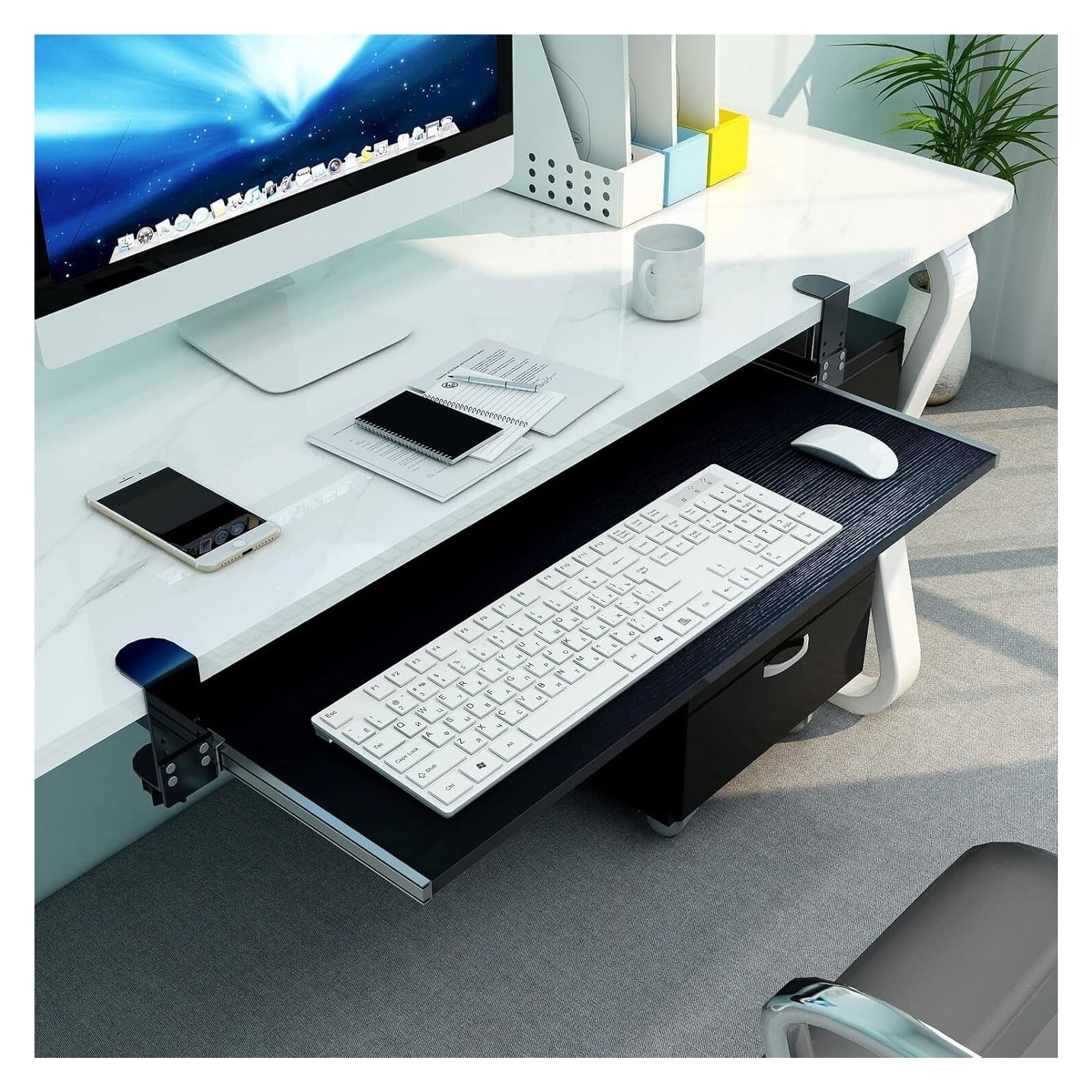 Verstellbare Tastatur- und Maus-Plattform mit Klemme, Schiebeablage für Schreibtisch, Schwarz (30 x 55 cm) – perfekt für Heimbüro und Gaming-Setup
