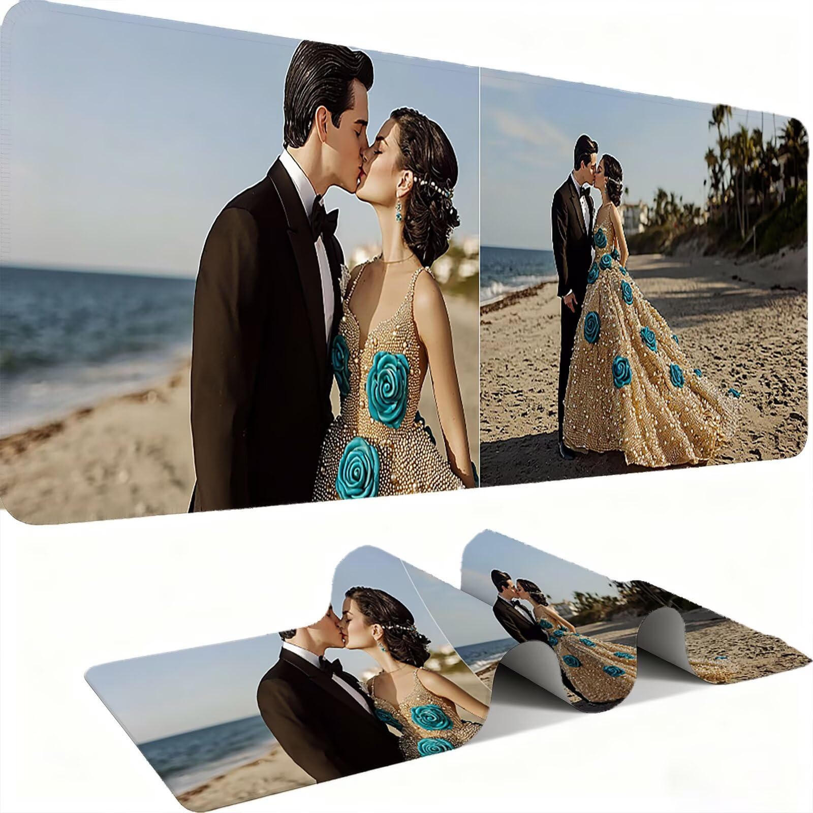 Mauspad, Mousepad XXL 1500 x 800 mm Großes Schreibtischunterlage Strandpaar, Vernähter Rand, Rutschfest Ieise Mauspad Gaming, Gaming Büro Office Geschenke für Männer, Mouse Pad -alle Maus Arten C0P659