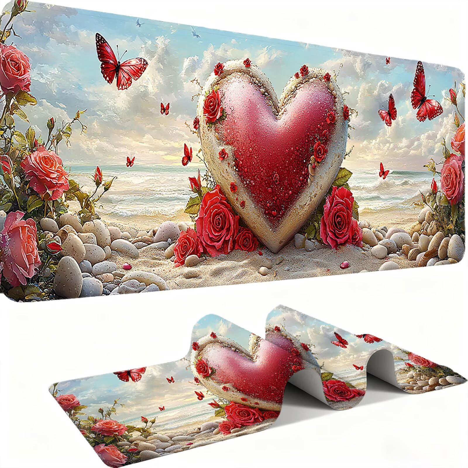 Mauspad, Mousepad XXL 1500 x 800 mm Großes Schreibtischunterlage Strand Liebe, Vernähter Rand, rutschfest Ieise Mauspad Gaming, für Gaming Büro Office Home, Mouse Pad -alle Maus Arten C0P-653