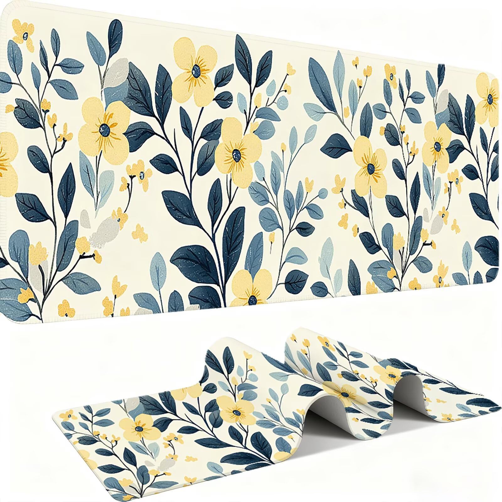 Mauspad, Mousepad XXL 1500 x 800 mm Großes Schreibtischunterlage Blumen Frühjahr, Vernähter Rand, rutschfest Ieise Mauspad Gaming, für Gaming Büro Office Home, Mouse Pad -alle Maus Arten C0P-857