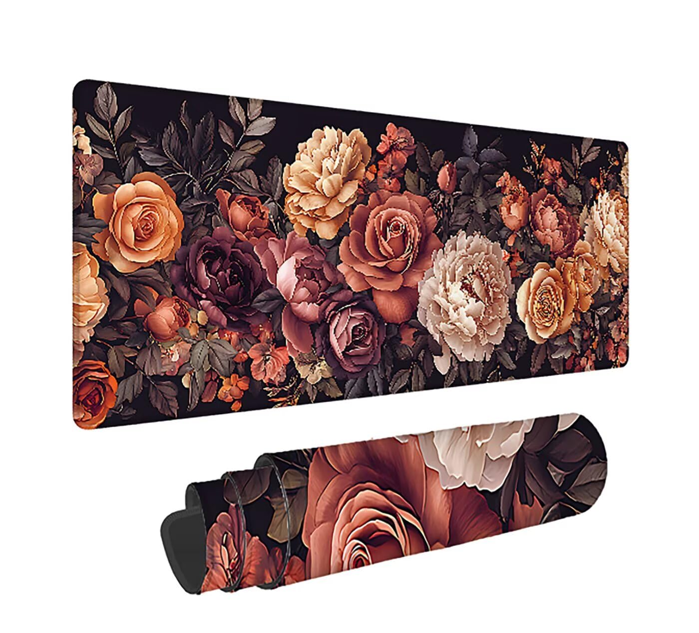 Gaming Mauspad XXL 1600x800x3mm, Blume Anti-Rutsch Mousepad XXL, Pflanzen groß Schreibtischunterlage, Waschbares rutschfeste Gummibasis, Mauspad mit Nähten an Den Kanten für PC, Maus LJ-1986