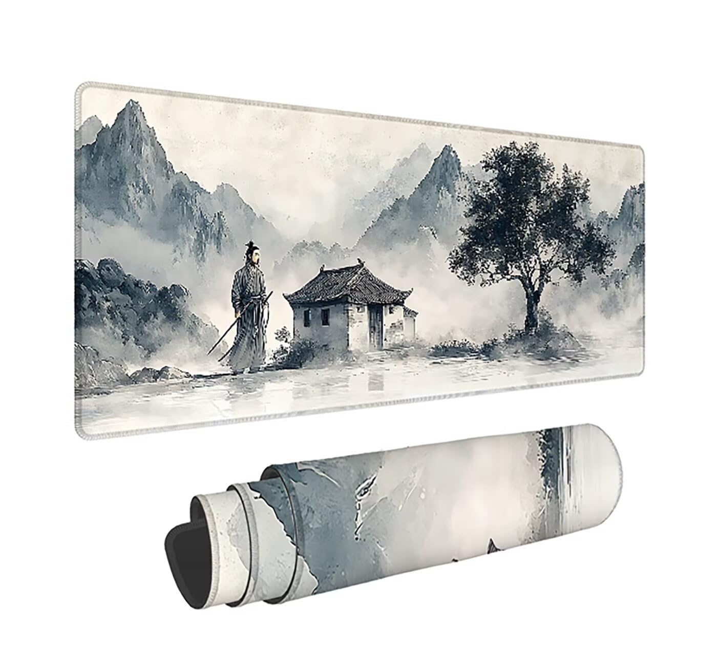 Gaming Mauspad XXL 1000x500x3mm, Japanischer Stil Anti-Rutsch Mousepad XXL, Landschaft Schreibtischunterlage, Waschbares rutschfeste Gummibasis, Mauspad mit Nähten an Den Kanten für PC, Maus LJ-2294