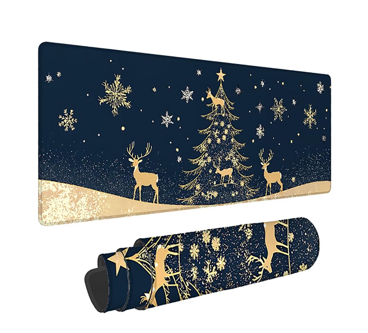 Gaming Mauspad XXL 1600x800x3mm, Weihnachten Anti-Rutsch Mousepad XXL, Marineblau groß Schreibtischunterlage, Waschbares rutschfeste Gummibasis, Mauspad mit Nähten an Den Kanten für PC, Maus LJ-2446
