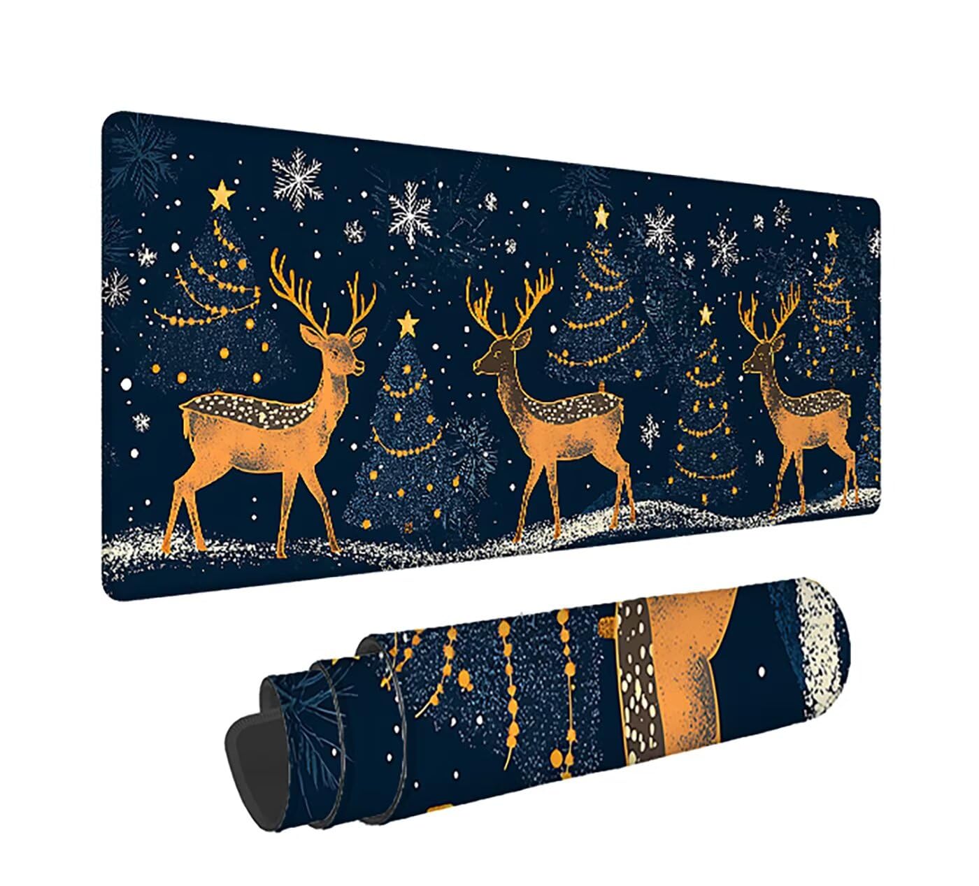 Gaming Mauspad XXL 1600x800x3mm, Weihnachten Anti-Rutsch Mousepad XXL, Marineblau groß Schreibtischunterlage, Waschbares rutschfeste Gummibasis, Mauspad mit Nähten an Den Kanten für PC, Maus LJ-2530
