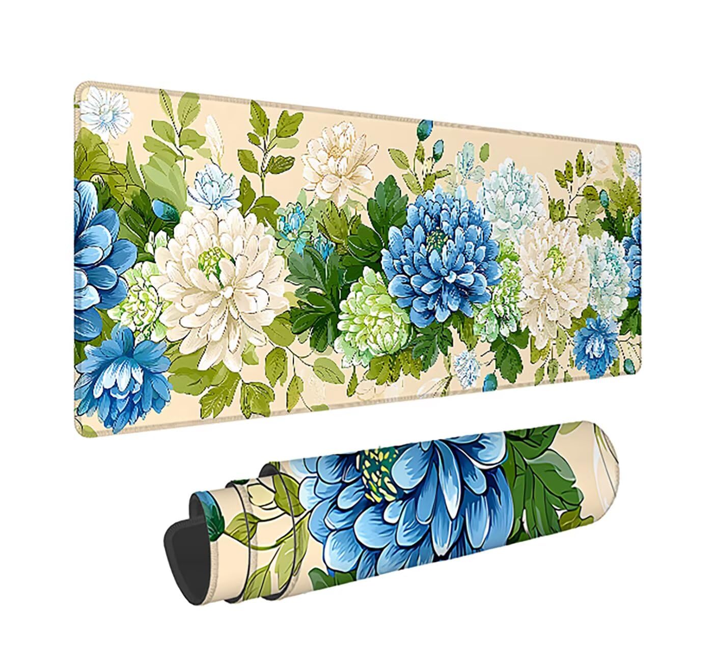 Gaming Mauspad XXL 1600x800x3mm, Blume Anti-Rutsch Mousepad XXL, Pflanzen groß Schreibtischunterlage, Waschbares rutschfeste Gummibasis, Mauspad mit Nähten an Den Kanten für PC, Maus LJ-2480