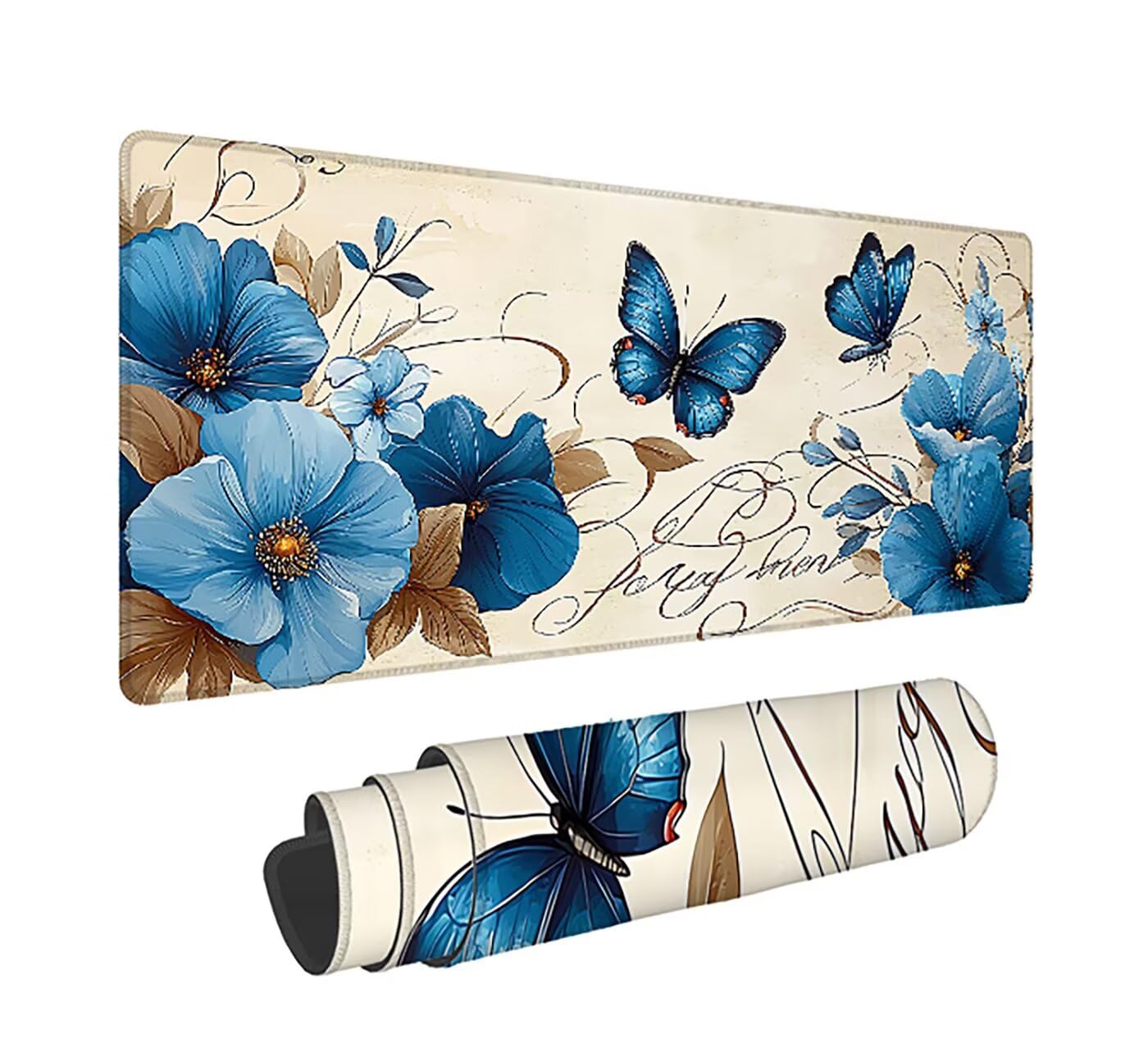 Gaming Mauspad XXL 1600x800x3mm, Schmetterling Anti-Rutsch Mousepad XXL, Blume groß Schreibtischunterlage, Waschbares rutschfeste Gummibasis, Mauspad mit Nähten an Den Kanten für PC, Maus LJ-2204