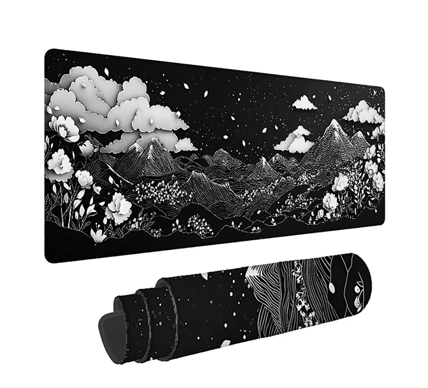 Gaming Mauspad XXL 1600x800x3mm, Landschaft Anti-Rutsch Mousepad XXL, Schwarz groß Schreibtischunterlage, Waschbares rutschfeste Gummibasis, Mauspad mit Nähten an Den Kanten für PC, Maus LJ-2450