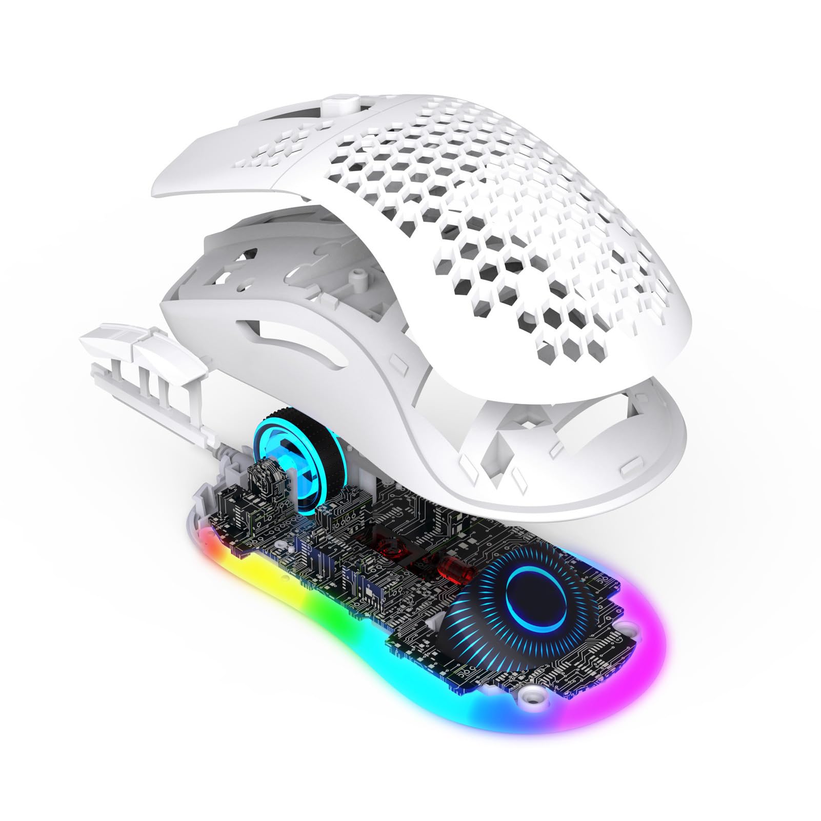 RGB-Gaming-Maus mit Makroprogrammierung, 6 Einstellbare DPI Bis zu 8000, 6 RGB-Beleuchtungsmodi, Programmierbare Tasten mit 20 Millionen Klicks, Ergonomisches Design für (White)
