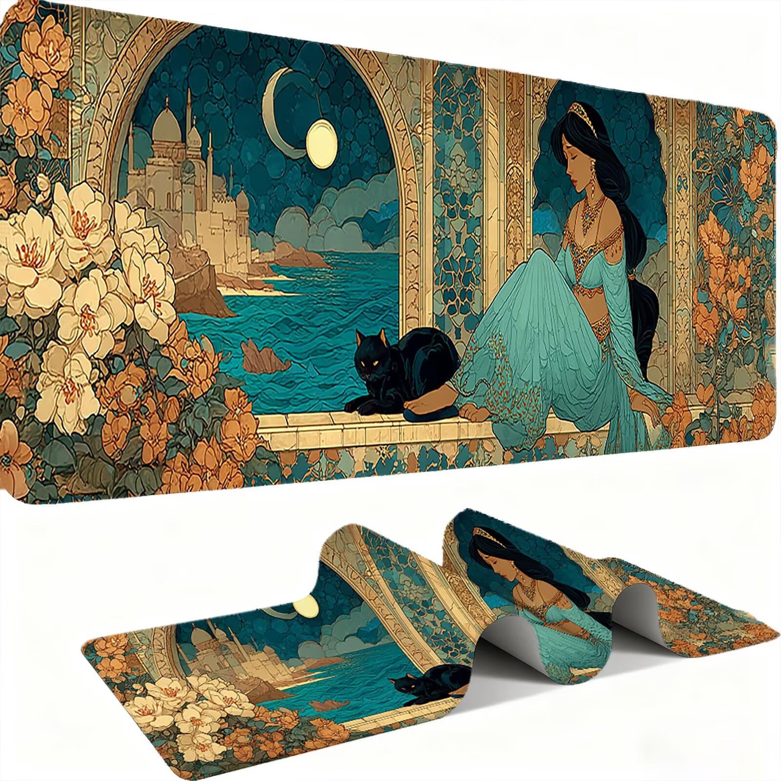 Mauspad, Mousepad XXL 1500 x 800 mm Großes Schreibtischunterlage Landschaft Frau, Vernähter Rand, rutschfest Ieise Mauspad Gaming, für Gaming Büro Office Home, Mouse Pad -alle Maus Arten C0P-965