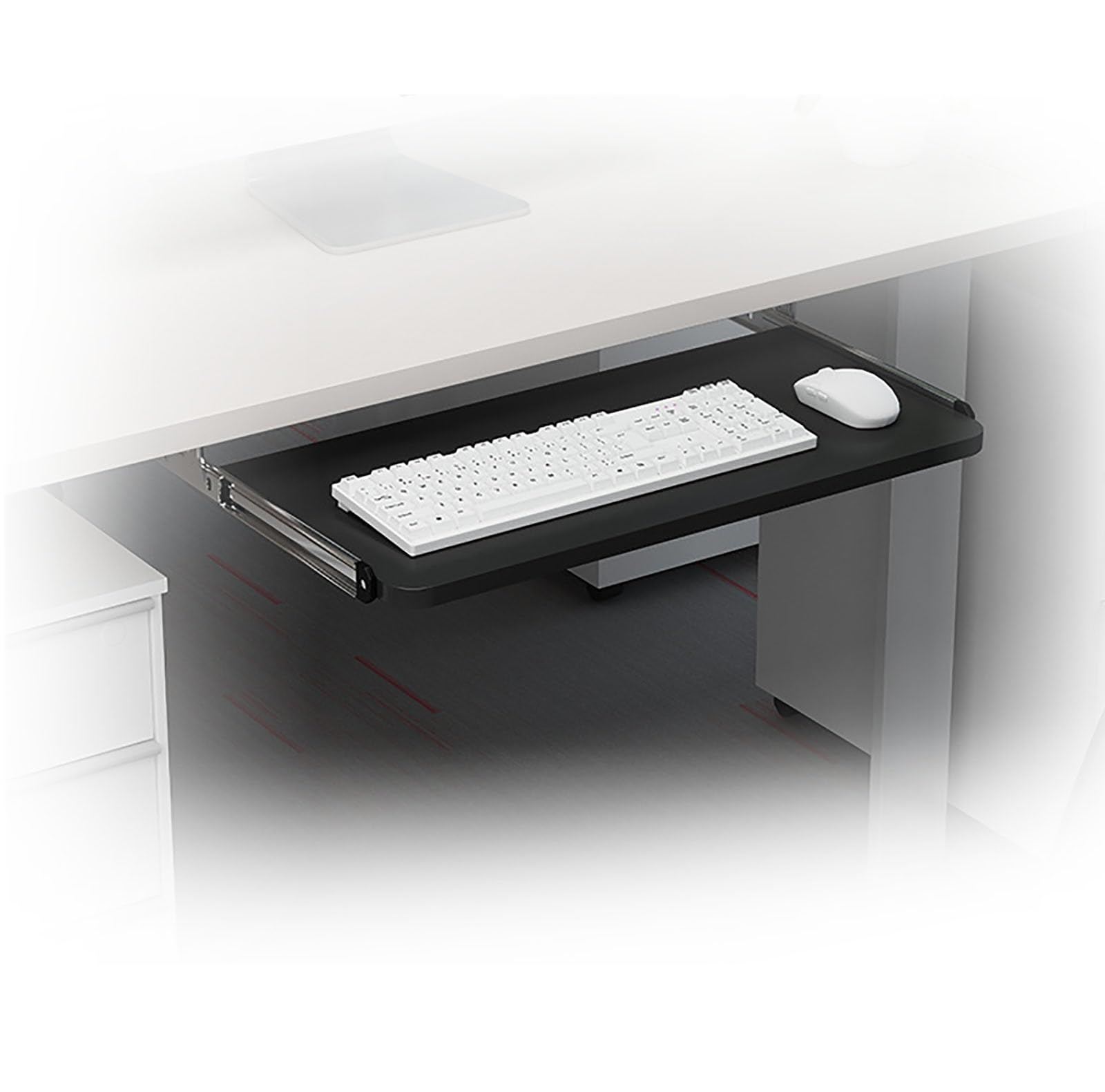 Ergon Tastaturablage, ausziehbare Maus-Plattform für Heimbüro und Gaming, verstellbare schwarze Tastaturhalterung (52 x 24 cm), platzsparende Lösung
