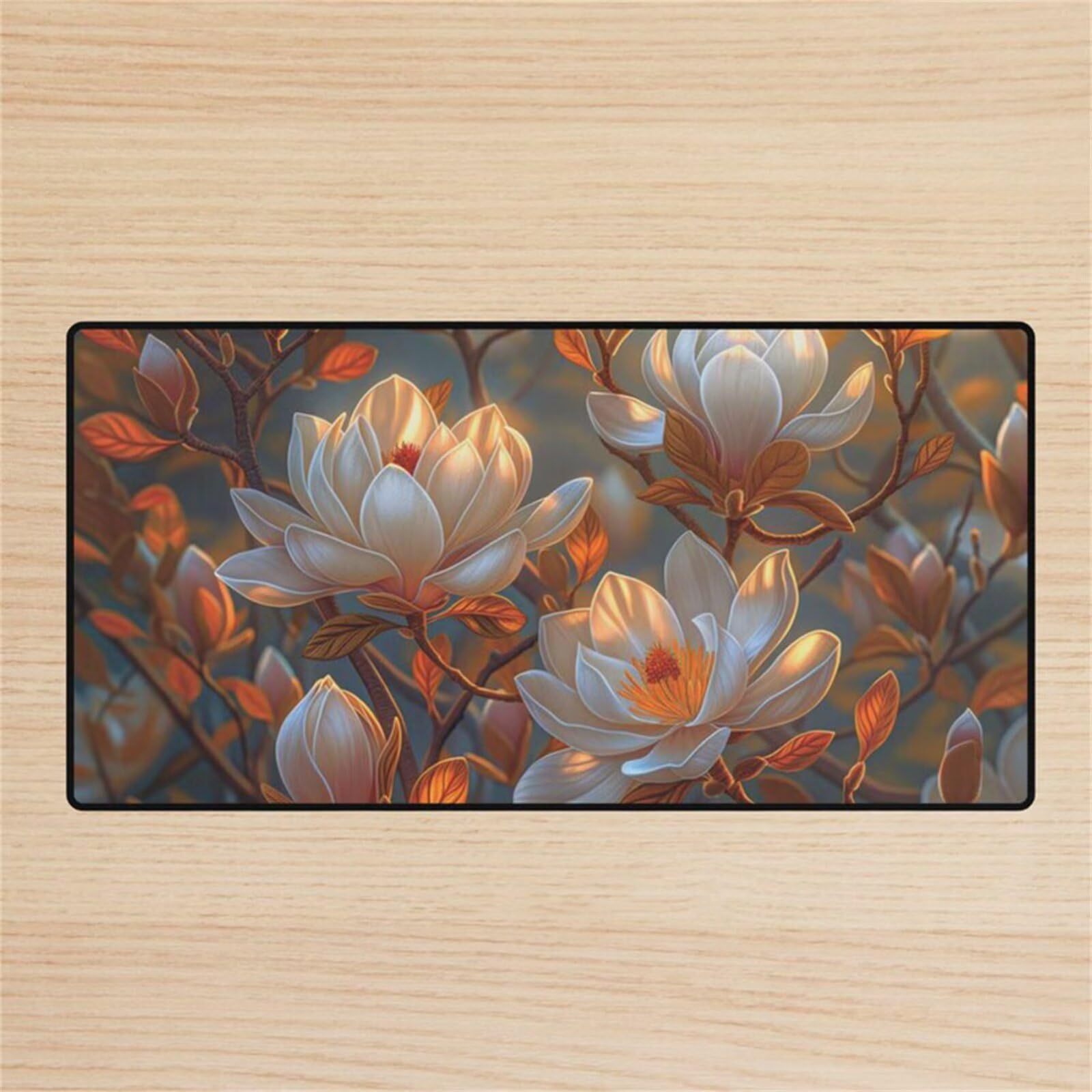 Mauspad, Magnolienblüten-Mauspad mit genähten Kanten, Rutschfester Unterseite, ideal for Tastatur, Maus und Homeoffice, Gaming Arbeit(900x400x2mm)