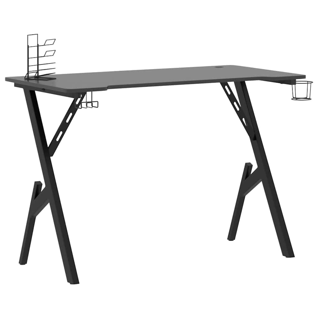 Gaming-Schreibtisch, Ergonomischer Computertisch mit Y-Gestell, PC-Tisch mit Getränkehalter & Headset-Halter, Stabile Gaming-Station für Büro & Zocken, Schwarz Rot, 110 x 60 x 75 cm