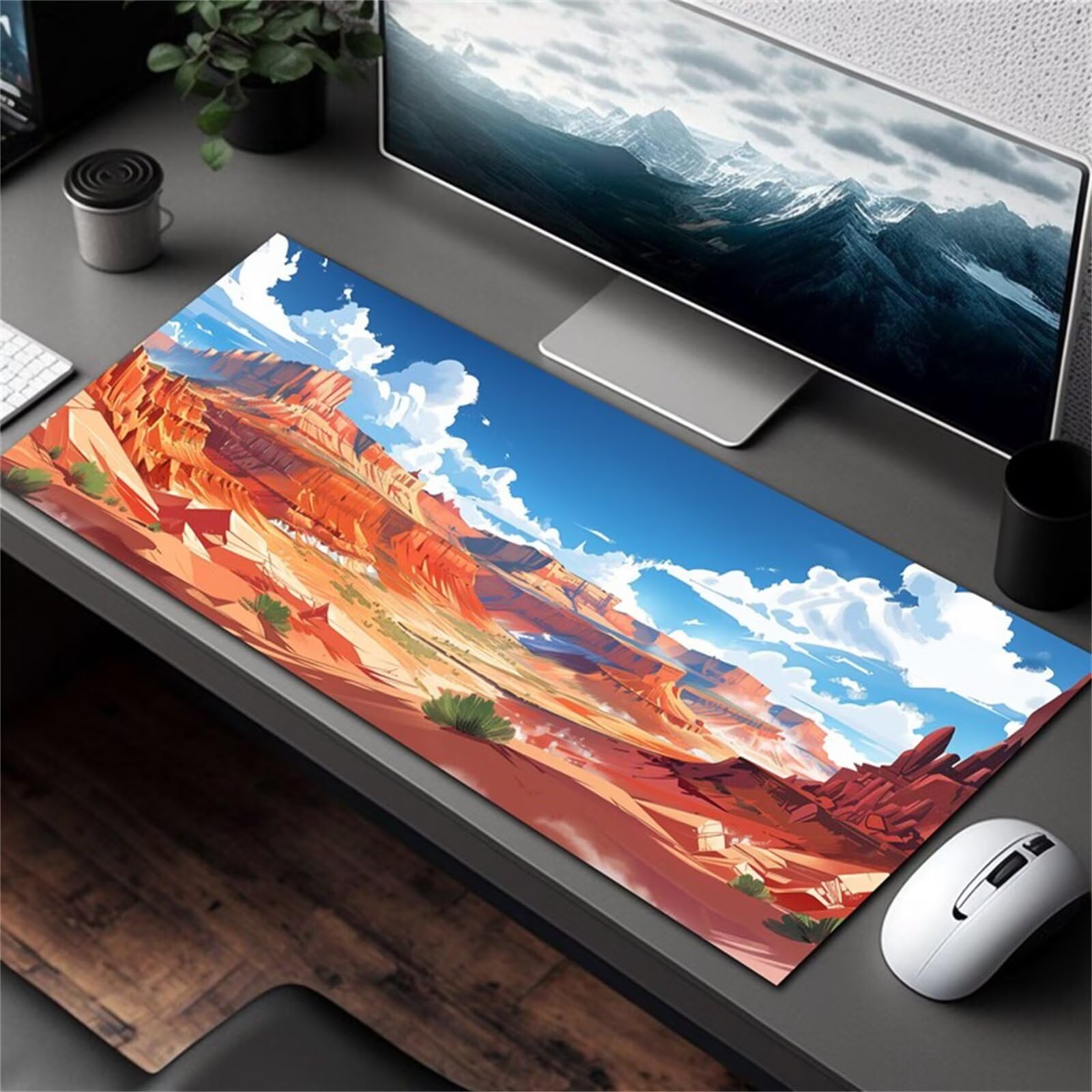 Mauspad mit Canyon-Motiv, vernähten Kanten und Rutschfester Unterseite for Tastatur Maus – ideal for Homeoffice, Gaming Arbeit(600x300x2mm)