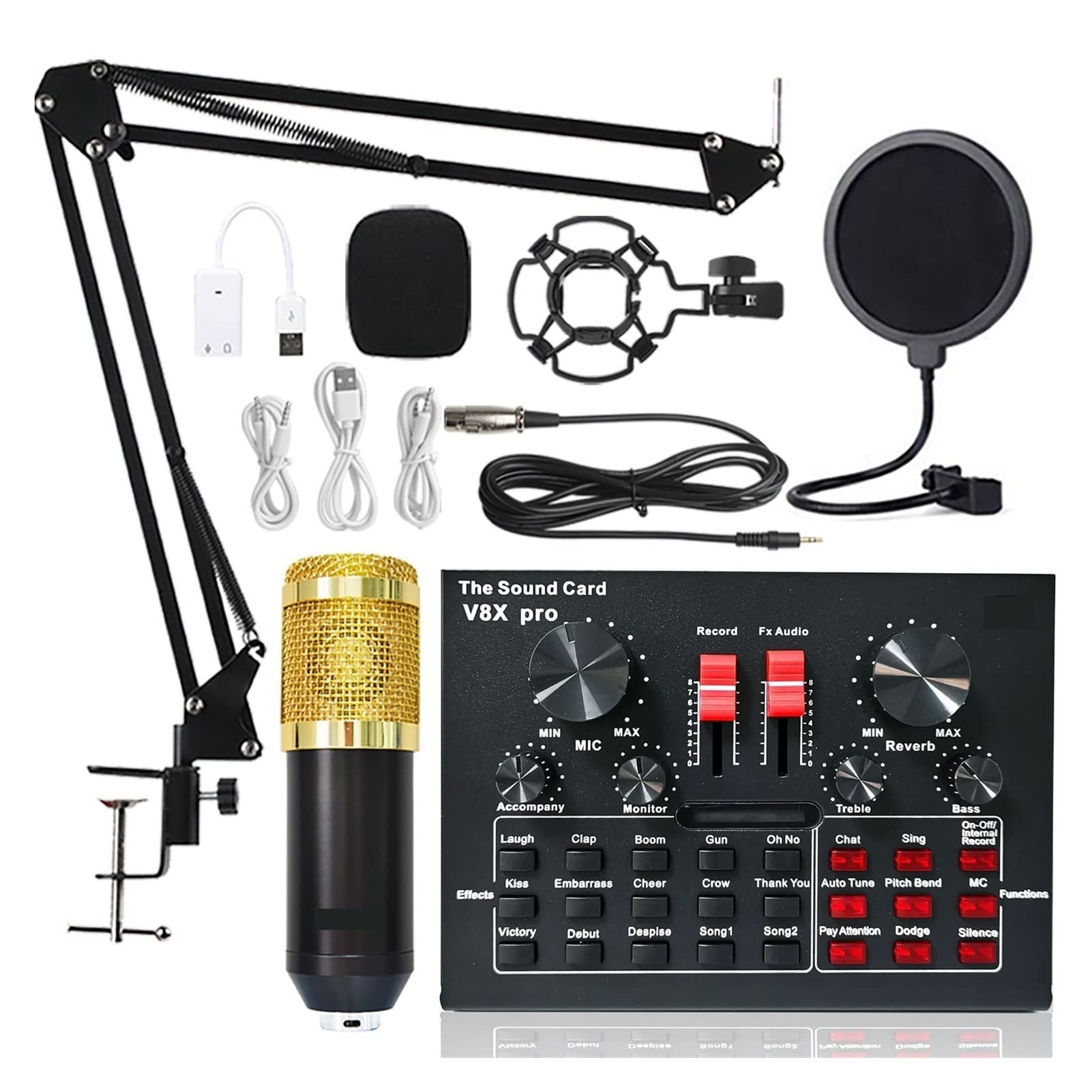 USB Audio Mixer Soundkarte mit Headset Mikrofon für Live Broadcast, Webcast, Gaming und Musikaufnahmen - Kompatibel mit BM800 und anderen Mikrofonen