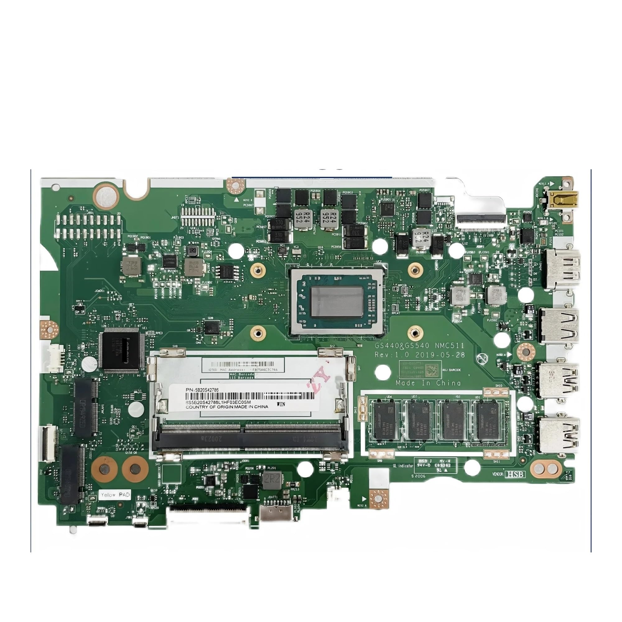NMC511 NM-C511 Mainboard, Kompatibel for Lenovo, S145-14API S145-15API Laptop Motherboard Mit AMD R3 R5 R7 CPU, RAM 4 GB(S145-14API R7-3700U)