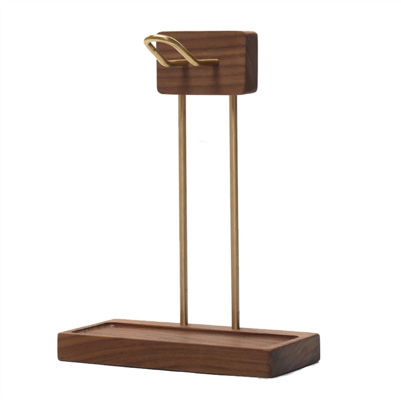 MRKU Kopfhörerständer mit Haken, universelles Kopfhörer-Displayregal aus Holz für Gaming-Displays – Walnuss + Messing