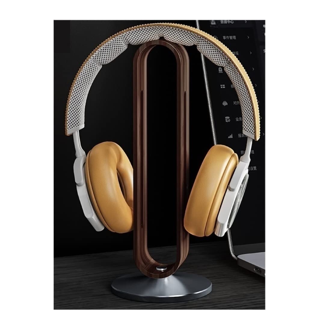 MRKU Kopfhörerständer, Headset-Haken, Tischhalterung aus Bambus, Holz und Aluminium, Gaming-Kopfhörer-Display-Regal, Aufbewahrungszubehör