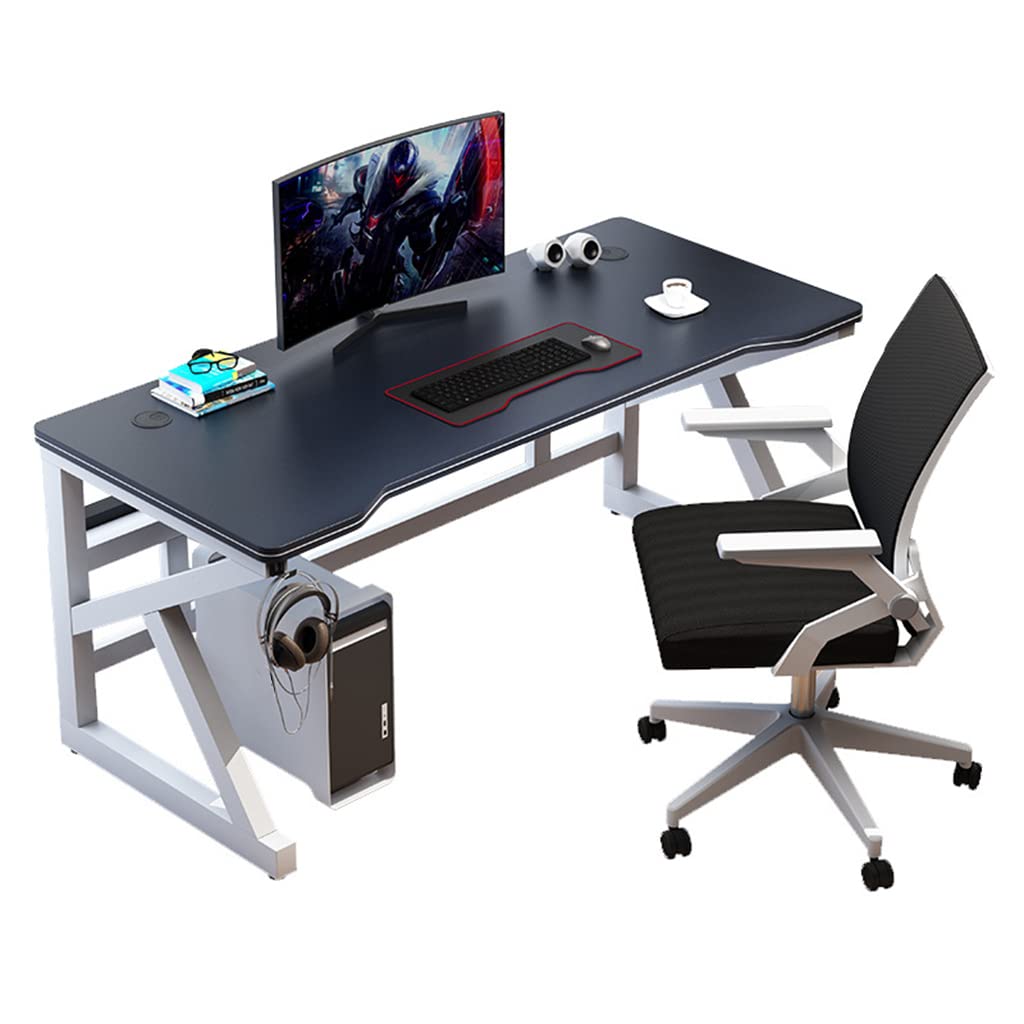 Gaming-Schreibtisch, K-förmiger PC-Schreibtisch mit Carbonfaser-Oberfläche, Headset-Haken, stabiles Metall- und Holzgestell fürs Büro, Schwarz-L 120