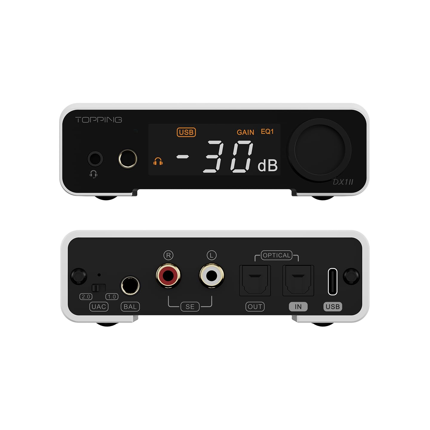 Topping DX1 II Gaming HiFi DAC-Kopfhörerverstärker – ES9039Q2M-Decoder 1000 mW × 2 vollsymmetrischer Kopfhörerverstärker Vorverstärker, kompatibel mit Gaming-Headsets (Weiß)